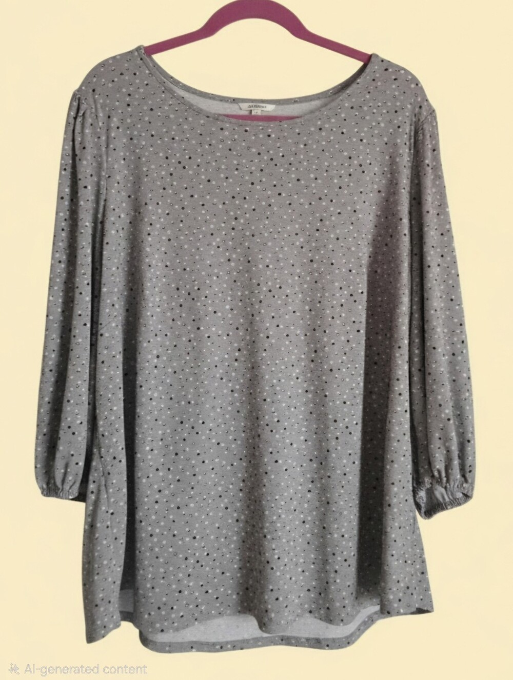 Adrianna Papell Grey Polka Dot 3/4  Sleeve Top Size 2XL